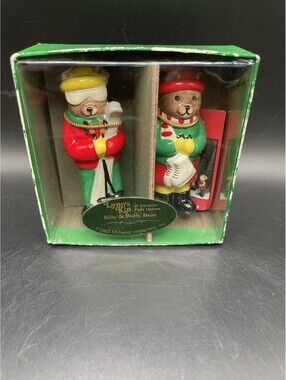Vtg 1983 Lynn's Kin of Cannon Falls Hollow Ceramic Billy And Buffy Bear Ornament